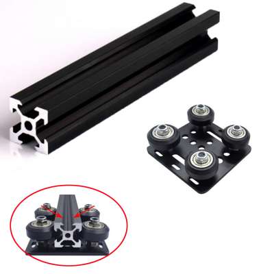 1PC BLACK 2020 V-slot Anodized Aluminum Profile Extrusion Linear Rail+1PC V gantry plat set slide plate Pulley