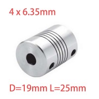 2pcs 4x6.35mm CNC Motor Jaw Shaft Coupler 4mm To 6.35mm Flexible Coupling OD 19x25mm wholesale Dropshipping